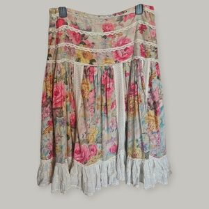 Lucky And Coco Boho Peasant Cottage Core Floral Lace Trim Skirt L